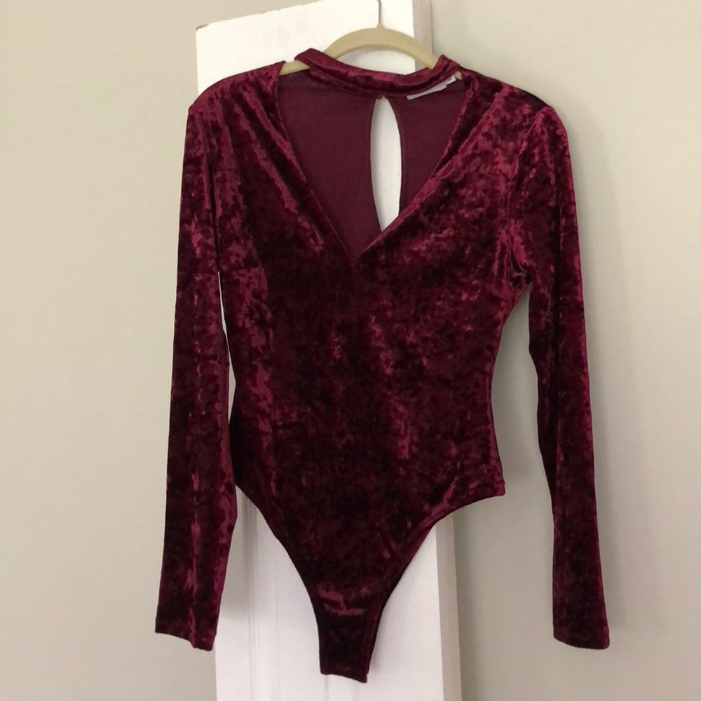 Burgundy velvet bodysuit